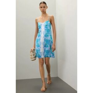 B22 Lilly Pulitzer Gillian Satin Slip Mini Dress Womens 6 Blue Resort Vacay